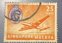 Singapur Pulu - Singapore Stamp -  Postadan Geçmiş Pul Filateli - DAMGALI - KRALİÇE II. ELIZABETH RESİMLİ,  UÇAK TEMALI PUL, 25 PARA - YABANCI PULLAR, NOSTALJİK DOĞUM GÜNÜ HEDİYESİ