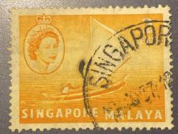 Singapur Pulu - Singapore Stamp -  Postadan Geçmiş Pul Filateli - DAMGALI - KRALİÇE II. ELIZABETH RESİMLİ,  TEKNE TEMALI PUL, 2 PARA - YABANCI PULLAR, NOSTALJİK DOĞUM GÜNÜ HEDİYESİ