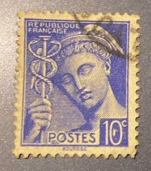 Fransa Pulu - France Stamp - Postadan Geçmiş Pul Filateli - DAMGALI - YUNAN MİTOLOJİ TANRISI MERKÜR TEMALI PUL, 10 PARA - YABANCI PULLAR -ABANCI PULLAR, NOSTALJİK DOĞUM GÜNÜ HEDİYESİ