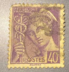 Fransa Pulu - France Stamp - Postadan Geçmiş Pul Filateli - DAMGALI - YUNAN MİTOLOJİ TANRISI MERKÜR TEMALI PUL, 40 PARA - YABANCI PULLAR -ABANCI PULLAR, NOSTALJİK DOĞUM GÜNÜ HEDİYESİ