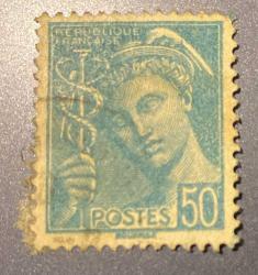 Fransa Pulu - France Stamp - Postadan Geçmiş Pul Filateli - DAMGALI - YUNAN MİTOLOJİ TANRISI MERKÜR TEMALI PUL, 50 PARA - YABANCI PULLAR -ABANCI PULLAR, NOSTALJİK DOĞUM GÜNÜ HEDİYESİ