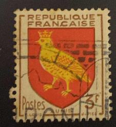 Fransa Pulu - France Stamp - Postadan Geçmiş Pul Filateli - DAMGALI - AUNIS ŞEHİR ARMASI TEMALI PUL, 3 PARA - YABANCI PULLAR- NOSTALJİK DOĞUM GÜNÜ HEDİYESİ