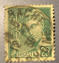 Fransa Pulu - France Stamp - Postadan Geçmiş Pul Filateli - DAMGALI - YUNAN MİTOLOJİ TANRISI MERKÜR TEMALI PUL, 25 PARA - YABANCI PULLAR -ABANCI PULLAR, NOSTALJİK DOĞUM GÜNÜ HEDİYESİ