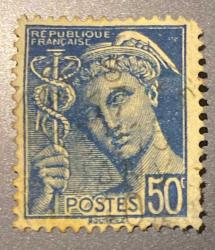 Fransa Pulu - France Stamp - Postadan Geçmiş Pul Filateli - DAMGALI - YUNAN MİTOLOJİ TANRISI MERKÜR TEMALI PUL, 50 PARA - YABANCI PULLAR -ABANCI PULLAR, NOSTALJİK DOĞUM GÜNÜ HEDİYESİ