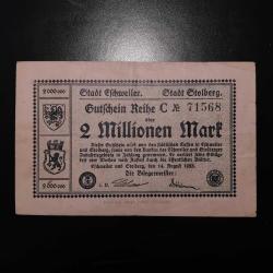 Notgeld | 1917 - 1924 - 2 milyon Mark.
Eschweiler ve Stolberg kentleri.
-1923-
(Ön yüz)