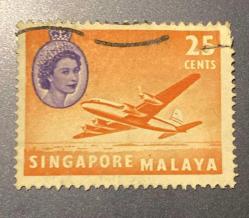 Singapur Pulu - Singapore Stamp -  Postadan Geçmiş Pul Filateli - DAMGALI - KRALİÇE II. ELIZABETH RESİMLİ, UÇAK TEMALI PUL, 25 PARA - YABANCI PULLAR, NOSTALJİK DOĞUM GÜNÜ HEDİYESİ