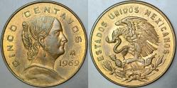 MEKSİKA 5 CENTAVOS 1969 ESKİ BÜYÜK TİP 20,4 mm. ÇİL(-) KONDİSYON.