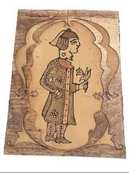 Antika - Karagöz Hacivat Oyunu Figür. Koleksiyonluk Karagöz Hacivat Oyuncusu  Nadirattan..24 x 28 cmBez üzerine çizim, Ahşap Çerçeveli.. - kitantik - kitaLog