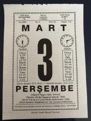 3 MART 2005 - TAKVİM YAPRAĞI - DOĞUM GÜNÜ HEDİYESİ - BÜYÜK SAATLİ MAARİF TAKVİMİ - ATATÜRK - TBMM TARAFINDAN HİLAFET KALDIRILDI - ZONGULDAK MADEN OCAĞI PATLAMASI - MEKTEB-İ SANAYİ- İ NEFİSE AÇILDI - MART AYI SAĞLIĞI - MART AYINDA