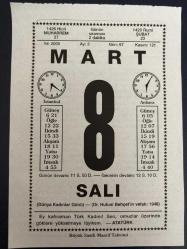8 MART 2005 - TAKVİM YAPRAĞI - DOĞUM GÜNÜ HEDİYESİ - BÜYÜK SAATLİ MAARİF TAKVİMİ - ATATÜRK - 8 MART DÜNYA KADINLAR GÜNÜ - ROMANCI HÜSEYİN RAHMİ GÜRPINAR VEFAT ETTİ - ORD. PROF. DR. HULUSİ BEHÇET VEFAT ETTİ