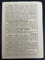 16 MART 2005 - TAKVİM YAPRAĞI - DOĞUM GÜNÜ HEDİYESİ - BÜYÜK SAATLİ MAARİF TAKVİMİ - ATATÜRK - ÖĞRETMEN OKULLARININ KURULUŞU 1848 - ATATÜRK - NACİ KASIM - KOSOVA HAREKATI - İLK KADIN YAZAR SELMA LAGERLÖF VEFAT ETTİ - TULUATÇI KEL HASAN EFENDİ ÖLDÜ