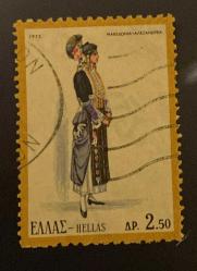 Yunanistan Pulu - Greek Stamp - Postadan Geçmiş Pul Filateli - Damgalı - İskenderiye, Orta Makedonya Folklorundan Kadın Kostümü Temalı Pul , 2.50 PARA - YABANCI PULLAR - NOSTALJİK DOĞUM GÜNÜ HEDİYESİ