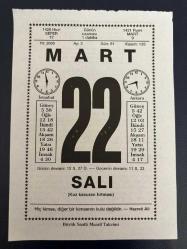 22 MART 2005 - TAKVİM YAPRAĞI - DOĞUM GÜNÜ HEDİYESİ - BÜYÜK SAATLİ MAARİF TAKVİMİ - HZ.ALİ - AŞIK VEYSEL - SABİHA GÖKÇEN VEFAT ETTİ