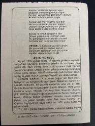 22 MART 2005 - TAKVİM YAPRAĞI - DOĞUM GÜNÜ HEDİYESİ - BÜYÜK SAATLİ MAARİF TAKVİMİ - HZ.ALİ - AŞIK VEYSEL - SABİHA GÖKÇEN VEFAT ETTİ