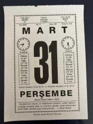 31 MART 2005 - TAKVİM YAPRAĞI - DOĞUM GÜNÜ HEDİYESİ - BÜYÜK SAATLİ MAARİF TAKVİMİ - İSMET İNÖNÜ - ATATÜRK - FARUK NAFİZ ÇAMLIBEL - 2.İNÖNÜ ZAFERİ - EYFEL KULESİ AÇILDI - İNGİLİZ ROMANCI CHARLOTTE BRONTE ÖLDÜ - FRANSIZ FİLOZOF DESCARTES DOĞDU