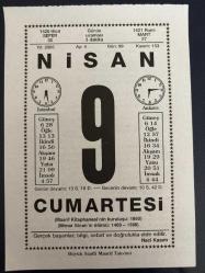 9 NİSAN 2005 - TAKVİM YAPRAĞI - DOĞUM GÜNÜ HEDİYESİ - BÜYÜK SAATLİ MAARİF TAKVİMİ - NACİ KASIM - ORHAN VELİ - YAZAR ŞEVKET RADO VEFAT ETTİ - KARİKATÜRİST CEMİL CEM VEFAT ETTİ - TÜRK MİMARI SİNAN VEFAT ETTİ