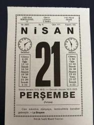 21 NİSAN 2005 - TAKVİM YAPRAĞI - DOĞUM GÜNÜ HEDİYESİ - BÜYÜK SAATLİ MAARİF TAKVİMİ - LA BRUYERE - ATİLLA İLHAN - MİZAHÇI MARK TWAİN'İN VEFATI - KEMAL TAHİR'İN VEFATI - BOĞA BURCUNDA DOĞANLAR