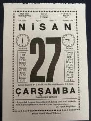 27 NİSAN 2005 - TAKVİM YAPRAĞI - DOĞUM GÜNÜ HEDİYESİ - BÜYÜK SAATLİ MAARİF TAKVİMİ - DR.FARUK BAYÜLKEM - CAVİDAN TÜMERKAM - ANKARA 2.ÇUBUK BARAJI'NIN AÇILIŞI - DR. SUNA TANALTAY - MERSİN LİMAN TESİSLERİ HİZMETE GİRDİ