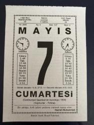 7 MAYIS 2005 - TAKVİM YAPRAĞI - DOĞUM GÜNÜ HEDİYESİ - BÜYÜK SAATLİ MAARİF TAKVİMİ - HZ.MUHAMMED - NEVİN MERAY BURSALI - YUNUS NADİ - 2.DÜNYA SAVAŞI SONA ERDİ - HALDUN TANER VEFAT ETTİ