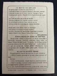 18 MAYIS 2005 - TAKVİM YAPRAĞI - DOĞUM GÜNÜ HEDİYESİ - BÜYÜK SAATLİ MAARİF TAKVİMİ - NACİ KASIM - ENİS ÇABUKAŞ - DÜNYA MÜZELER GÜNÜ VE HAFTASI - ALLAH'IN SEVDİĞİ İNSAN