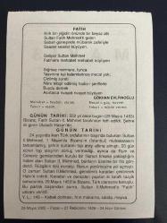 29 MAYIS 2005 - TAKVİM YAPRAĞI - DOĞUM GÜNÜ HEDİYESİ - BÜYÜK SAATLİ MAARİF TAKVİMİ - ATATÜRK - GÖKHAN EVLİYAOĞLU - II.MEHMET'E FATİH ÜNVANININ VERİLMESİ - İSTANBUL FETHİNDE ŞEHRE İLK GİREN ULUBATLI HASANDI