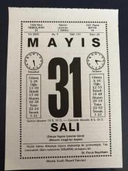 31 MAYIS 2005 - TAKVİM YAPRAĞI - DOĞUM GÜNÜ HEDİYESİ - BÜYÜK SAATLİ MAARİF TAKVİMİ - DR.FARUK BAYÜLKEM - TAHSİN ŞENTÜRK - BUGÜN SİGARADAN UZAK DURUN