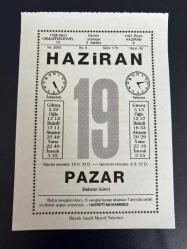19 HAZİRAN 2005 - TAKVİM YAPRAĞI - DOĞUM GÜNÜ HEDİYESİ - BÜYÜK SAATLİ MAARİF TAKVİMİ - HZ.MUHAMMED - NACİ KASIM - ORHAN KARAVELİ - BABALAR GÜNÜ KUTLU OLSUN - MİTHAT PAŞA TARAFINDAN EMNİYET SANDIĞI KURULDU
