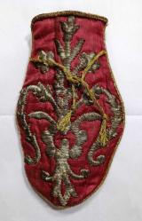 OSMANLI DÖNEMİ İPEK KUMAŞ ÜZERİ GÜMÜŞ SIRMA İŞLEMELİ BÜYÜK BOY GELİN KESESİ 21 CM X 11 CM
