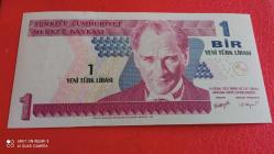 1 YENİ TÜRK LİRASI BANK NOT