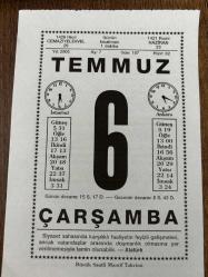 6 TEMMUZ 2005 - TAKVİM YAPRAĞI - DOĞUM GÜNÜ HEDİYESİ - BÜYÜK SAATLİ MAARİF TAKVİMİ - ATATÜRK - AZİZ NESİN - HZ.MUHAMMED'E AİT KUTSAL EŞYALAR MISIR FATİHİ YAVUZ SULTAN SELİM'E TESLİM EDİLDİ - KUDUZ AŞISI BULUNDU - TROMPETİST LOUİS ARMSTRONG ÖLDÜ