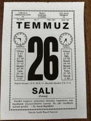 26 TEMMUZ 2005 - TAKVİM YAPRAĞI - DOĞUM GÜNÜ HEDİYESİ - BÜYÜK SAATLİ MAARİF TAKVİMİ - DR.FARUK BAYÜLKEM - İBRAHİM MİNNETOĞLU - İBRAHİM MİNNETOĞLU'NUN VEFATI - OYUN VE SENARYO YAZARI SADIK ŞENDİL'İN VEFATI - MISIR SÜVEYŞ KANALINI MİLLİLEŞTİRDİ