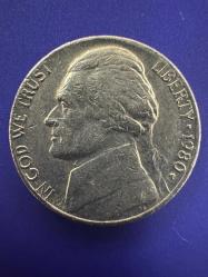 Amerika USA ABD 5 Cent , 1980 Jefferson Nikel Darphane işareti 