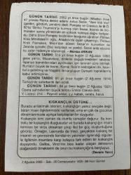 2 AĞUSTOS 2005 - TAKVİM YAPRAĞI - DOĞUM GÜNÜ HEDİYESİ - BÜYÜK SAATLİ MAARİF TAKVİMİ - JOHN WEBSTER - MÜMTAZ ARIKAN - TÜRKİYE'DE SEFERBERLİK İLAN EDİLDİ - TENOR ENRİCO CARUSO ÖLDÜ