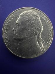 Amerika USA ABD 5 Cent , 2002 Jefferson Nikel Darphane işareti 