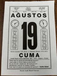 19 AĞUSTOS 2005 - TAKVİM YAPRAĞI - DOĞUM GÜNÜ HEDİYESİ - BÜYÜK SAATLİ MAARİF TAKVİMİ - TEVFİK FİKRET - FİKRET'İN VEFATI - PROF.PARROT İLE BERABERİNDEKİLER AĞRI DAĞINI TIRMANDI - AZRA ERHAT