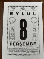 8 EYLÜL 2005 - TAKVİM YAPRAĞI - DOĞUM GÜNÜ HEDİYESİ - BÜYÜK SAATLİ MAARİF TAKVİMİ - ATATÜRK - NACİ KASIM - CHARLES BOUDOİN - BURHANİYE VE MANİSA DÜŞMAN İŞGALİNDEN KURTULDU - ÇEK BESTECİ ANTONİN DVORAK DOĞDU