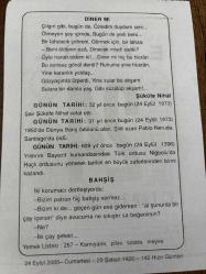 24 EYLÜL 2005 - TAKVİM YAPRAĞI - DOĞUM GÜNÜ HEDİYESİ - BÜYÜK SAATLİ MAARİF TAKVİMİ - NACİ KASIM - ŞÜKÜFE NİHAL - ŞÜKÜFE NİHAL VEFAT ETTİ - DÜNYA BARIŞ ÖDÜLÜ ALAN ŞİLİLİ OZAN PABLO NERUDA ÖLDÜ - YILDIRIM BEYAZIT NİĞBOLU'DA HAÇLI ORDUSUNU YENDİ