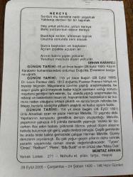 28 EYLÜL 2005 - TAKVİM YAPRAĞI - DOĞUM GÜNÜ HEDİYESİ - BÜYÜK SAATLİ MAARİF TAKVİMİ - HZ.MUHAMMED - ORHAN KARAVELİ - GENERAL KAZIM KARABEKİR DOĞU'DA ERMENİLERİ BOZGUNA UĞRATTI - DR.LOUİS PASTEUR ÖLDÜ - MÜMTAZ ARIKAN