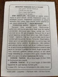 5 EKİM 2005 - TAKVİM YAPRAĞI - DOĞUM GÜNÜ HEDİYESİ - BÜYÜK SAATLİ MAARİF TAKVİMİ - HZ.MUHAMMED - RAMAZAN NASIL TESPİT EDİLİRDİ - İLK CUMHURİYET ALTINI BASILDI - KAYSERİ'DE İLK UÇAK FABRİKASI DEVREYE GİRDİ