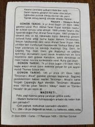 21 EKİM 2005 - TAKVİM YAPRAĞI - DOĞUM GÜNÜ HEDİYESİ - BÜYÜK SAATLİ MAARİF TAKVİMİ - PROF.DR. AHMET TANER KIŞLALI - HÜSEYİN RIFAT - PROF.DR. AHMET TANER KIŞLALI SUİKASTE UĞRADI - THOMAS EDİSON VEFAT ETTİ - TERCÜMAN-I AHVAL BASILDI
