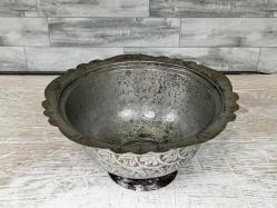 Antika Osmanlı Kalem İşçilikli Bakır Büyük Kase