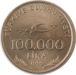 Türkiye Cumhuriyet 1999 Yılı 100 000 Lira 75. Yılı Hatıra Parası 0854