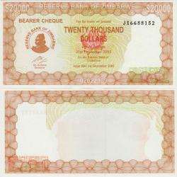 ZİMBABVE 20.000 DOLAR 2003 ÇİL KONDİSYON.