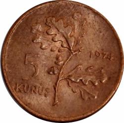 Türkiye Cumhuriyeti 1974 Yılı 5 Kuruş  8962