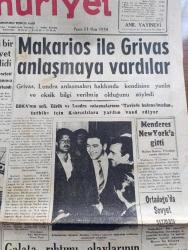 Cumhuriyet Gazetesi - 11 Ekim 1959 - Bursa'da Dün Büyük Bir Yangın Daha Oldu - Makarios İle Grivas Anlaşmaya Vardılar - Adnan Menderes New York'a Gitti - Tokyo Büyükelçimiz Süreyya Anderiman İle Eşi Nükhet Anderiman'ın Naaşları Yurda Getirildi - Galata Rıhtımı Olaylarının 3 Sanığı Daha Tahliye Edildi - 2 Gazeteci Celal Şimşek ve Fevzi Özer Birer Yıl Hapse Mahkum Oldu - Ortadirek Yazan Yaşar Kemal Yazı Dizisi - Sovyet Rusya'da Mahkum Kadın Kampları Stalin'in Ölümünden Evvel Ve Sonra Yazı Dizisi - CENTO'nun Kararları Yazan Ömer Sami Coşar - Bölge Dili Değil Halkın Dili Yazan Yaşar Kemal - İkinci Katerina'nın Hatıraları Neşredildi - Haftanın Şakaları Yazan Burhan Felek - Ankara'da Bir Sanat Hadisesi Kral Oidipus Yazan Lütfi Ay - Alaca Çorap Yazan Nihal Karamağaralı Yazı Dizisi - Koruyucu Melekler Sevimli Balıkçı Çizgi Roman - Bay Oscar Karikatür - Eğlence Köşesi - 3. Akdeniz Oyunları - Galatasaray 4 Demirspor 1  Fotoğraf - Kazova Perlon Mağazası