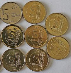 Türkiye Cumhuriyet  5 Kuruş 2005 ---2021 Arası Takım Çil  (Not: Sadece 2012 Çil altı ) 9057