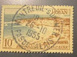Fransa Pulu - France Stamp - Postadan Geçmiş Pul Filateli - 1955 Damgalı - Royan'daki Plaj Temalı Pul, 10 PARA - YABANCI PULLAR- NOSTALJİK DOĞUM GÜNÜ HEDİYESİ