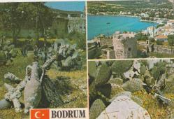 1975 YILI POSTADAN GEÇMİŞ MUĞLA BODRUM GÖRSELLİ PARÇALI KARTPOSTAL