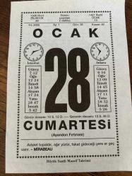 28 OCAK 2006 - TAKVİM YAPRAĞI - DOĞUM GÜNÜ HEDİYESİ - BÜYÜK SAATLİ MAARİF TAKVİMİ - MİRABEAU - LEYLA HANIM (SAZ) - DR. NEZİH HALİM NEYZİ'NİN VEFATI - NEYZEN TEVFİK KOLAYLI'NIN VEFATI