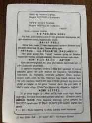 21 MART 2006 - TAKVİM YAPRAĞI - DOĞUM GÜNÜ HEDİYESİ - BÜYÜK SAATLİ MAARİF TAKVİMİ - HÜSNÜ - FAHİR - KIŞ FASLININ SONU - BAHAR FASLI - NEVRUZ - YENİ YILIN TALİHİ - AŞIK VEYSEL - DÜNYA ŞİİR GÜNÜ